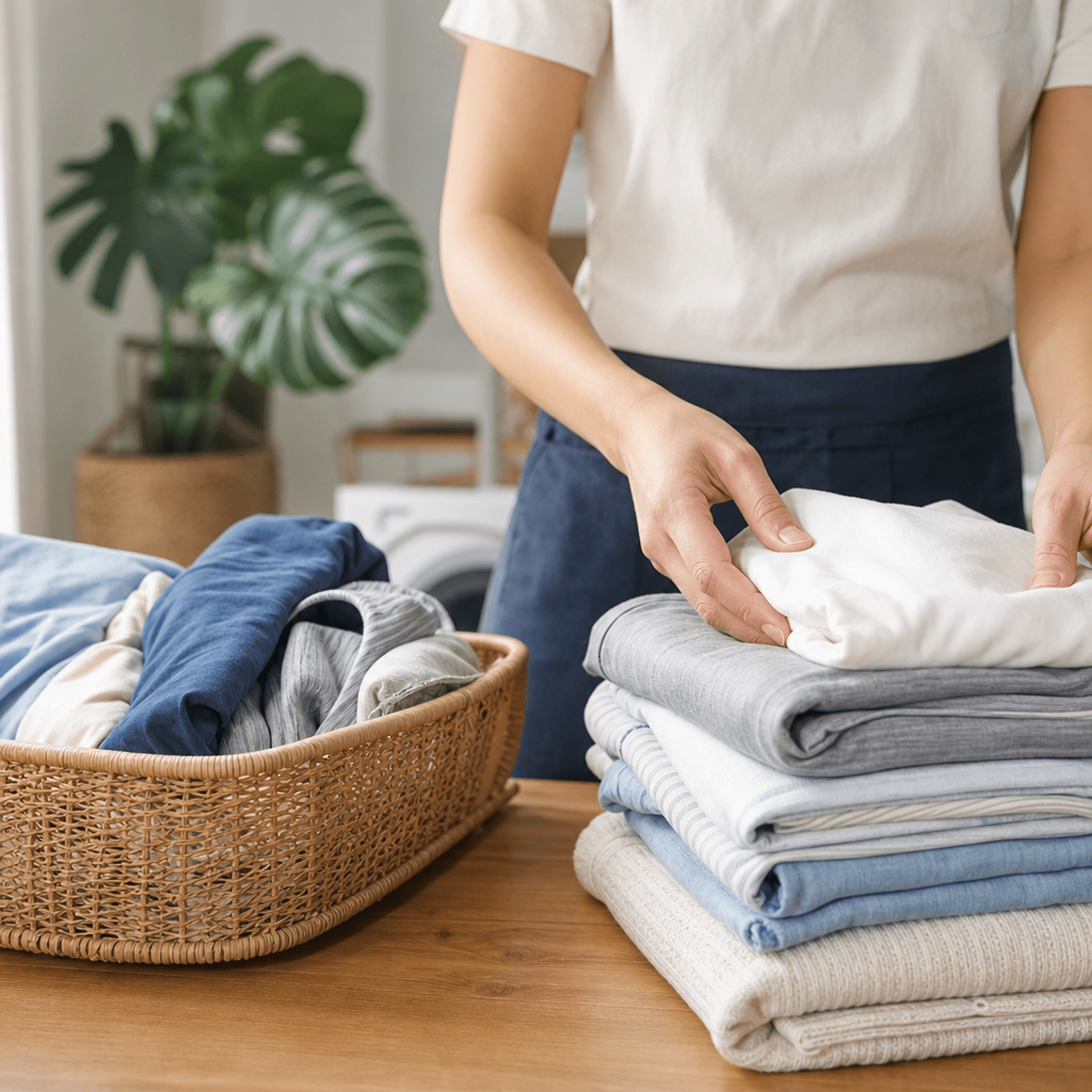 A close view of freshly folded laundry stacked neatly