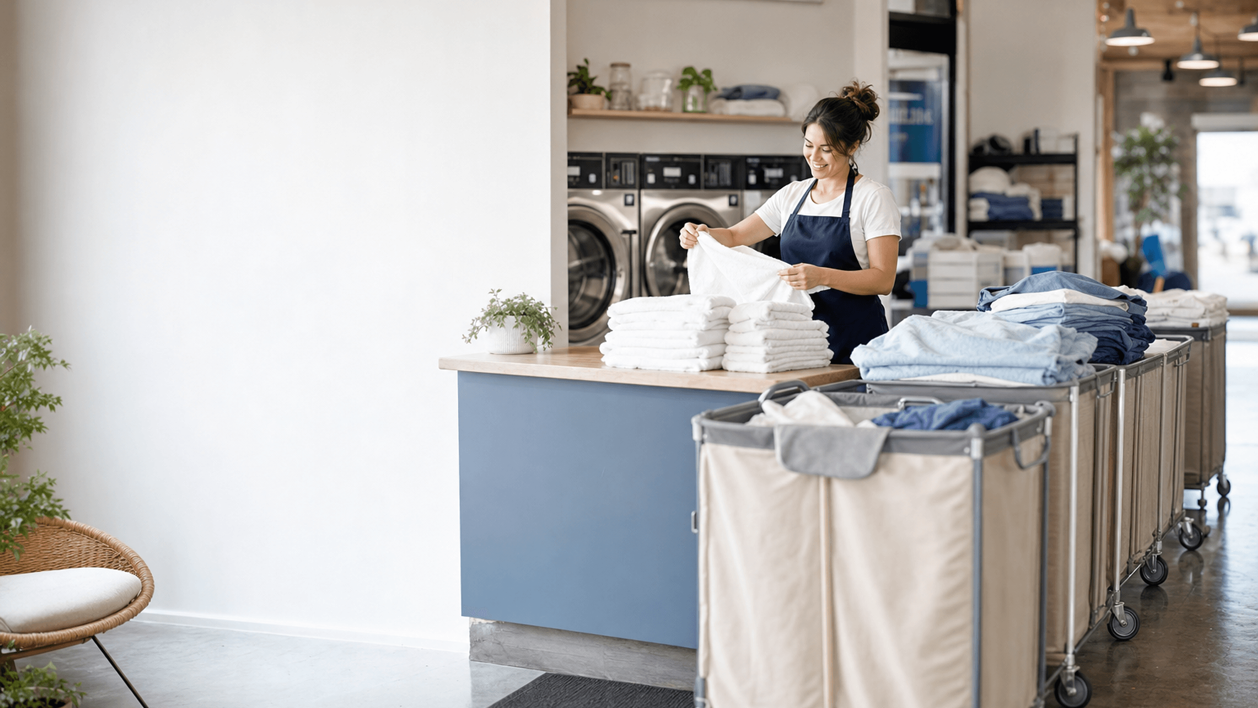 The Seaside Wash and Fold laundry storefront and folding area